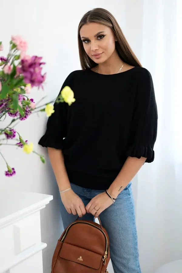 Kesi Włoski Kesi Włoski Sweater with ruffle on the sleeve black