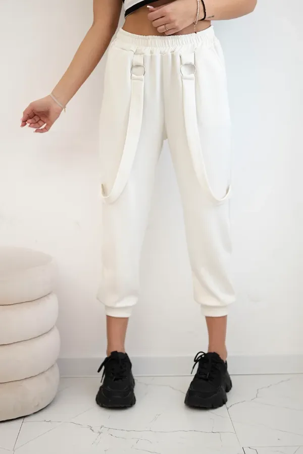 Kesi Włoski Kesi Włoski Trousers with decorative stripes  buttery-fabric ecru