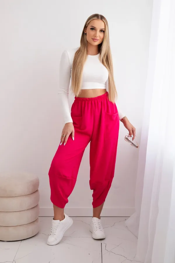 Kesi Włoski Kesi Włoski Trousers with wide leg and pockets fuchsia