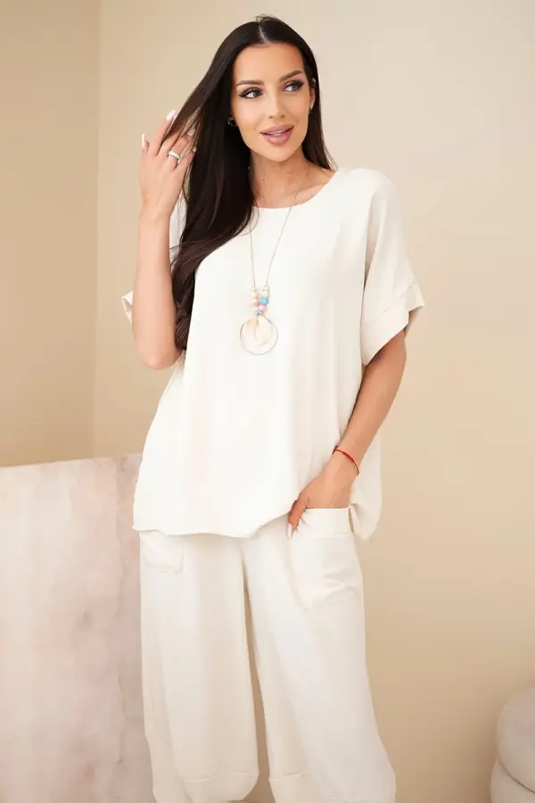 Kesi Włoski Kesi Włoski Viscose blouse + pants set beige