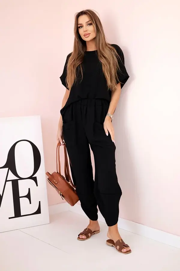 Kesi Włoski Kesi Włoski Viscose blouse + pants set black