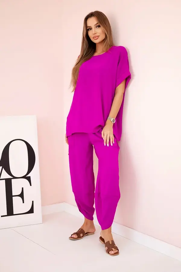 Kesi Włoski Kesi Włoski Viscose blouse + pants set dark purple