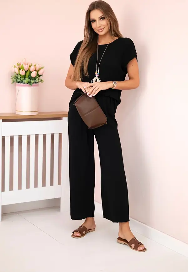 Kesi Włoski Kesi Włoski Viscose set pleated blouse + trousers black