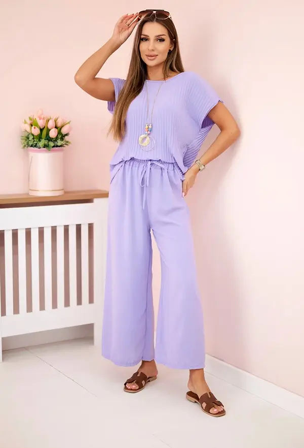 Kesi Włoski Kesi Włoski Viscose set pleated blouse + trousers light purple