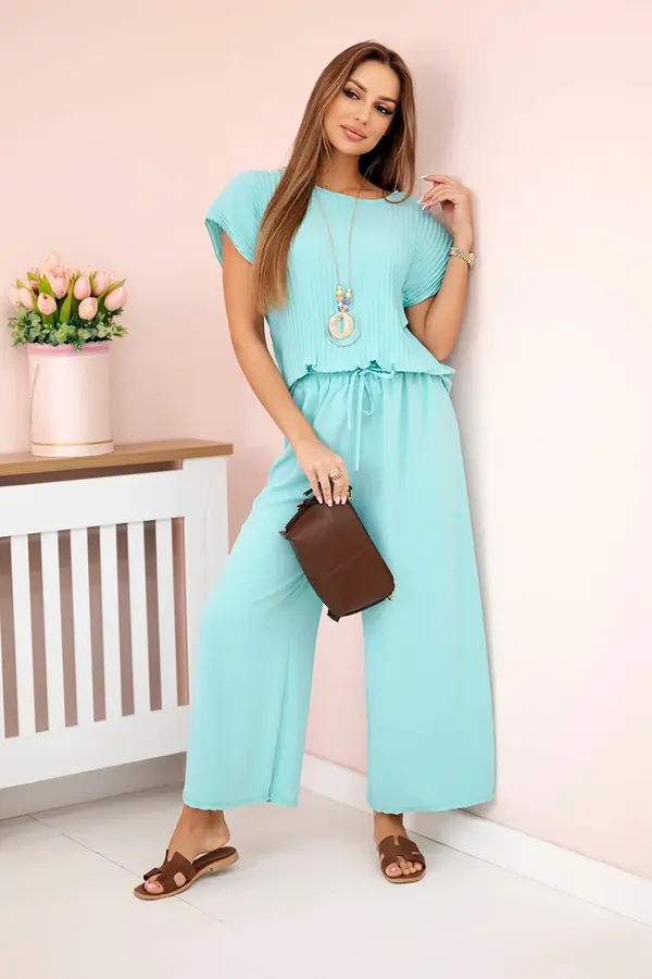 Kesi Włoski Kesi Włoski Viscose set pleated blouse + trousers mint