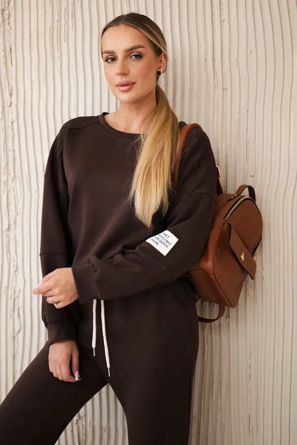 Kesi Włoski Kesi Włoski Viscose set sweatshirt + pants brown