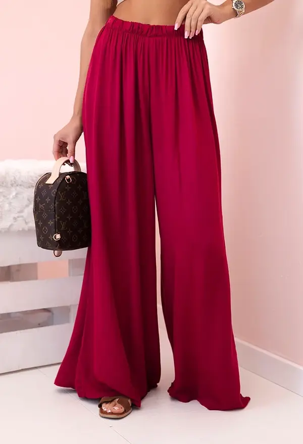 Kesi Włoski Kesi Włoski Women's wide trousers with elastic waistband dark burgundy