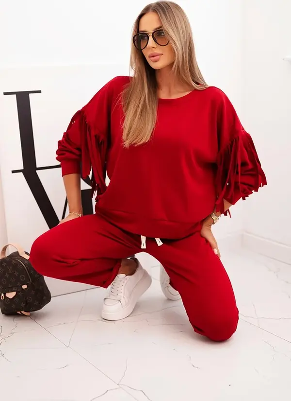 Kesi Włoski Kesi Włoski Women's butter set with fringes on the sleeves burgundy