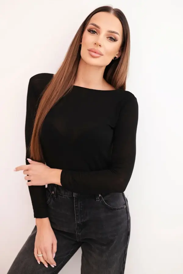 Kesi Włoski Kesi Włoski Women's cashmere blouse with a round neck and long sleeves black