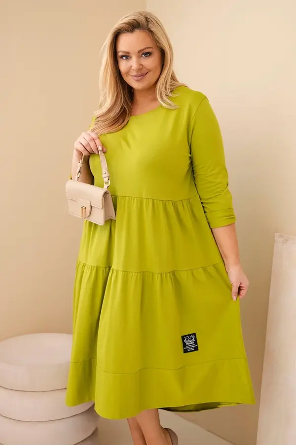 Kesi Włoski Kesi Włoski Women's cotton Plus Size dress with ruffles and rolled-up sleeves pistachio