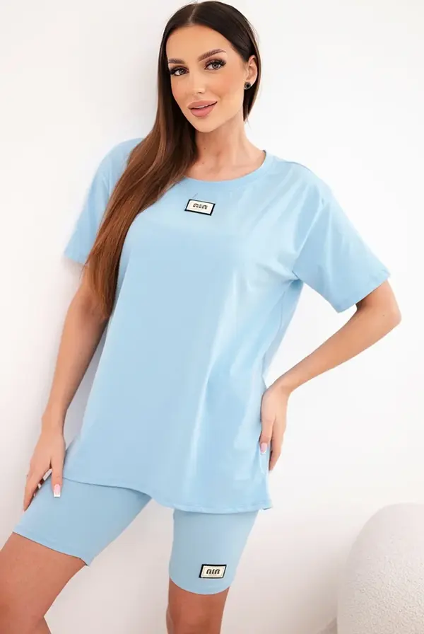 Kesi Włoski Kesi Włoski Women's cotton set with short sleeves and shorts blue