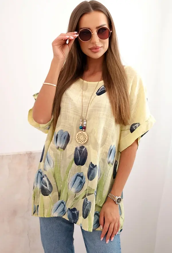 Kesi Włoski Kesi Włoski Women's cotton shirt with a floral pattern yellow