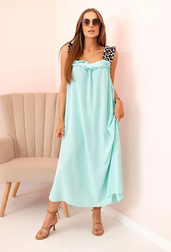 Kesi Włoski Kesi Włoski Women's dress with leopard print straps mint
