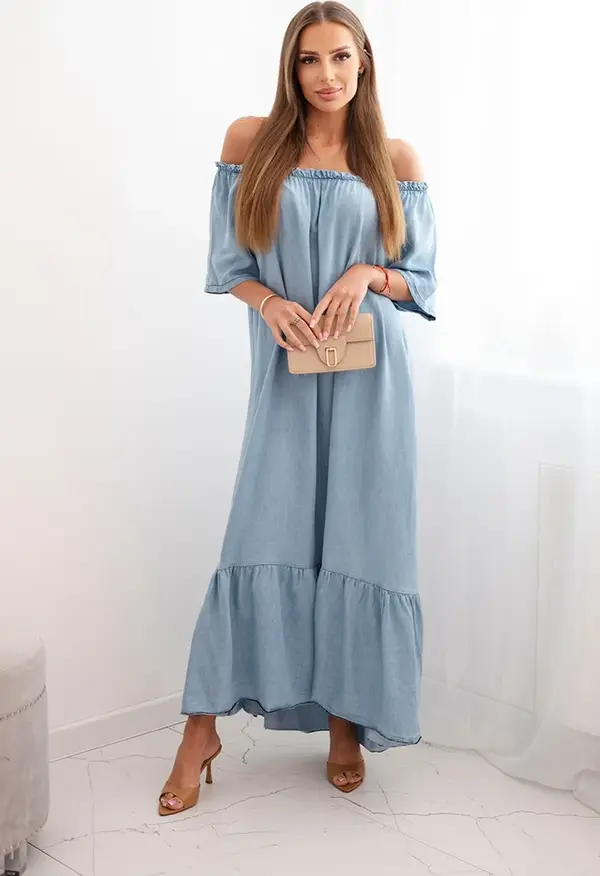 Kesi Włoski Kesi Włoski Women's dress with short sleeves and frill light denim