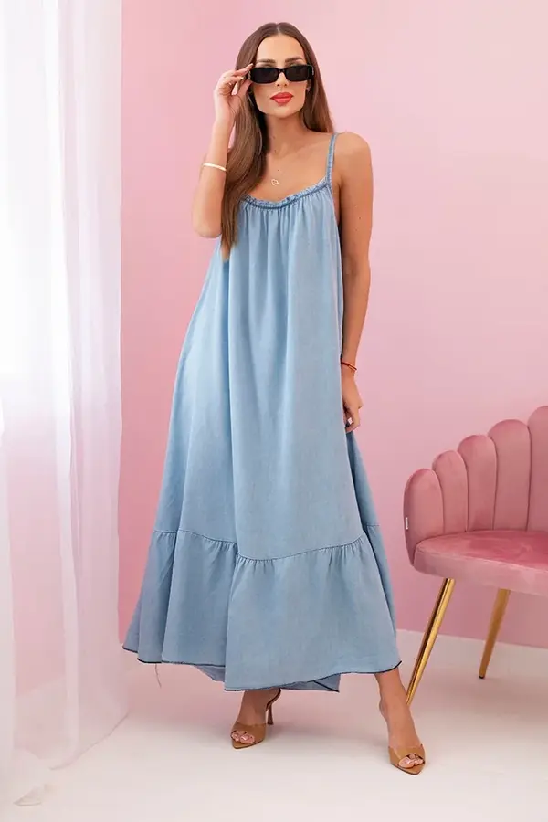 Kesi Włoski Kesi Włoski Women's dress with straps with a frill light denim