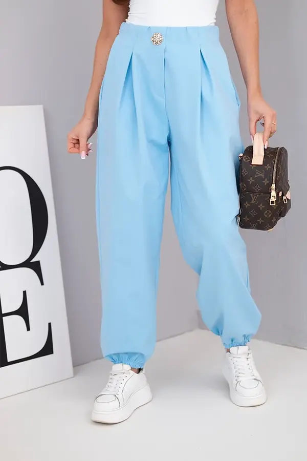 Kesi Włoski Kesi Włoski Women's high-waisted cotton pants with decorative button blue