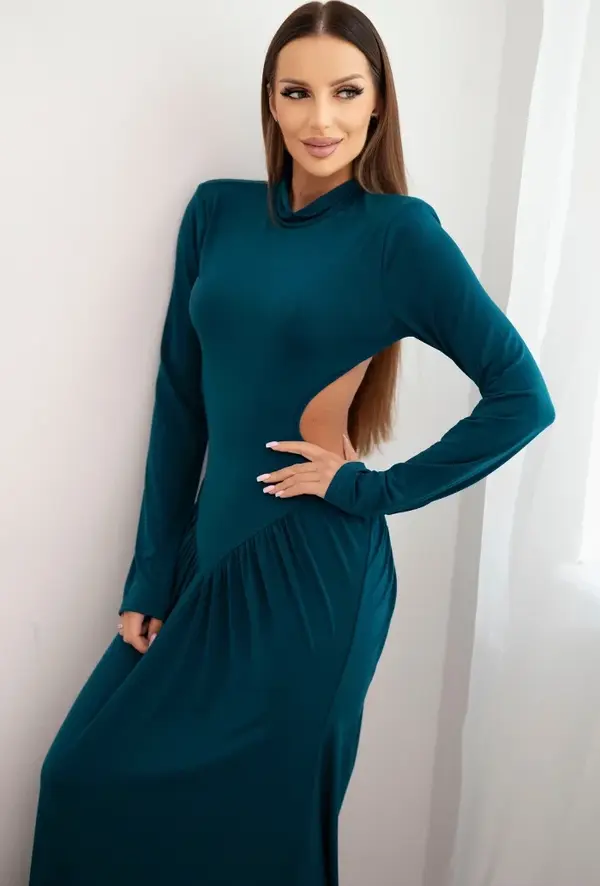 Kesi Włoski Kesi Włoski Women's long dress with viscose, turtleneck and open back, teal