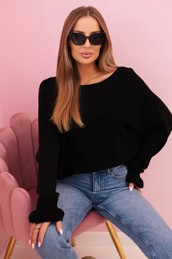 Kesi Włoski Kesi Włoski Women's mohair sweater with gathered sleeves and a back cutout black