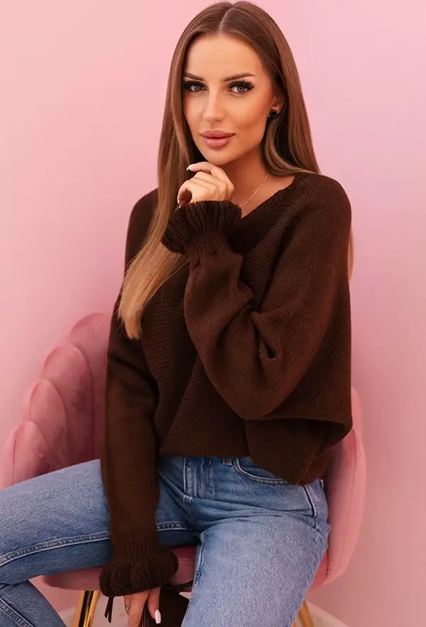 Kesi Włoski Kesi Włoski Women's mohair sweater with gathered sleeves and a back cutout brown