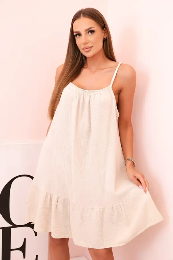 Kesi Włoski Kesi Włoski Women's muslin dress with straps and frill beige