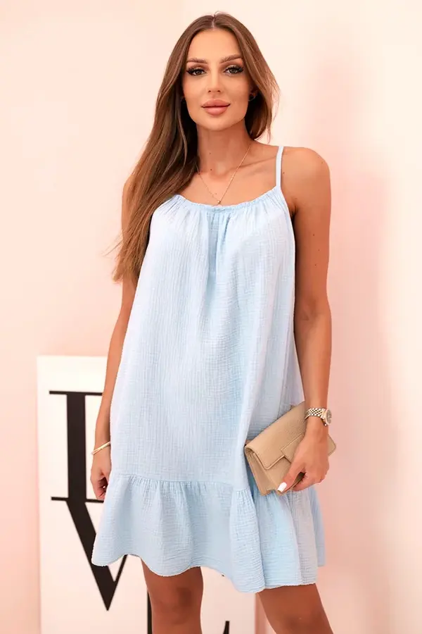 Kesi Włoski Kesi Włoski Women's muslin dress with straps and ruffles blue