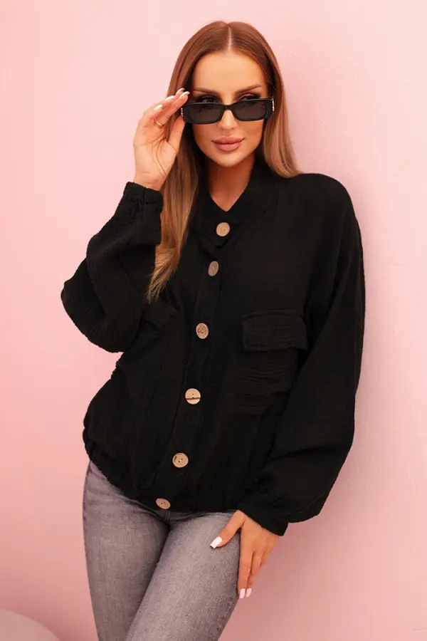 Kesi Włoski Kesi Włoski Women's muslin shirt with long sleeves black