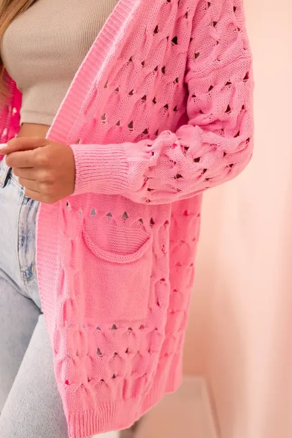 Kesi Włoski Kesi Włoski Women's openwork cardigan with pockets light pink