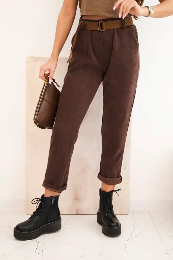 Kesi Włoski Kesi Włoski Women's pants with a striped belt brown