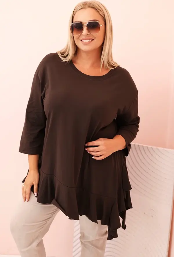 Kesi Włoski Kesi Włoski Women's Plus Size blouse with cotton, featuring a pocket and rolled sleeves kiwi