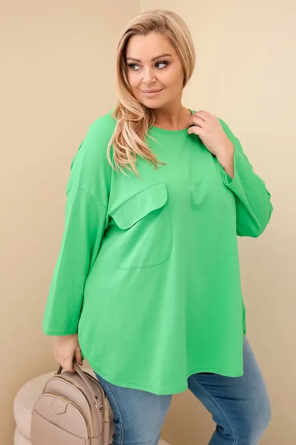 Kesi Włoski Kesi Włoski Women's Plus Size blouse with cotton, pocket, and rolled sleeves light green