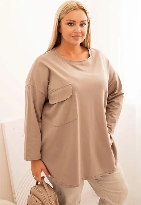 Kesi Włoski Kesi Włoski Women's Plus Size blouse with cotton, pocket and rolled-up sleeve fango