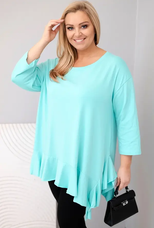 Kesi Włoski Kesi Włoski Women's Plus Size blouse with cotton, ruffle, and rolled-up sleeve mint green