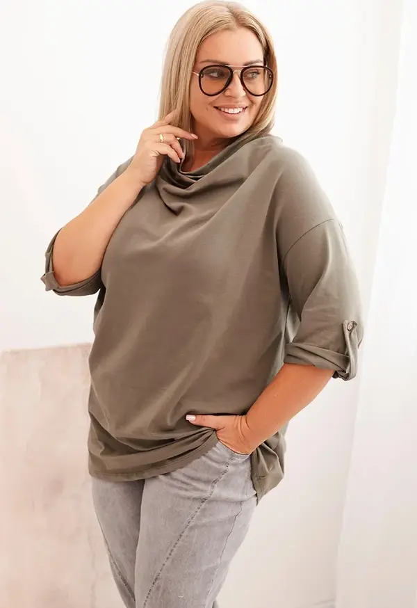 Kesi Włoski Kesi Włoski Women's Plus Size blouse with loose fit and water neckline khaki