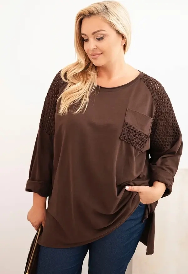Kesi Włoski Kesi Włoski Women's Plus Size cotton blouse with print brown