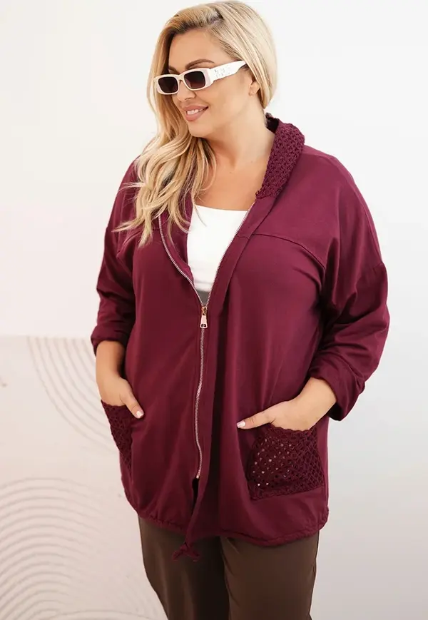 Kesi Włoski Kesi Włoski Women's Plus Size cotton oversized sweatshirt long sleeve burgundy