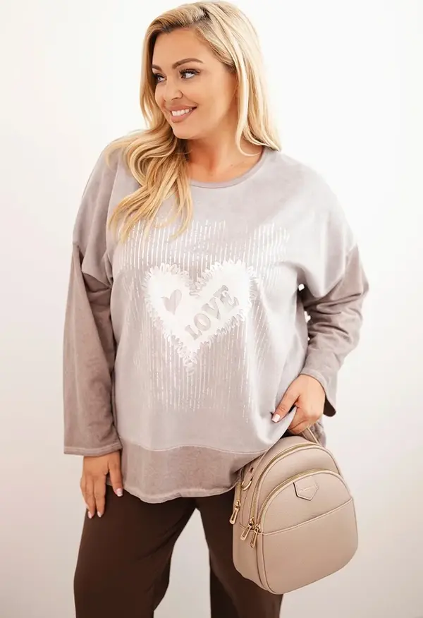 Kesi Włoski Kesi Włoski Women's Plus Size cotton sweatshirt with heart print and drawstrings fango