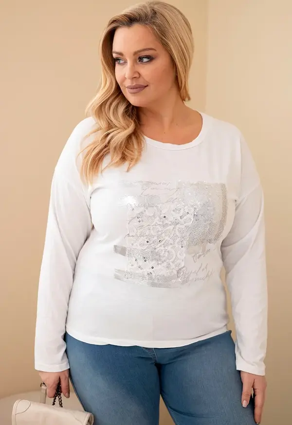 Kesi Włoski Kesi Włoski Women's Plus Size distressed blouse with print and longer back white