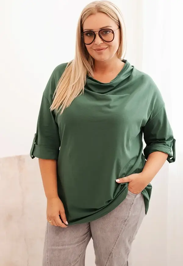 Kesi Włoski Kesi Włoski Women's Plus Size loose-fitting blouse with a water neckline dark green