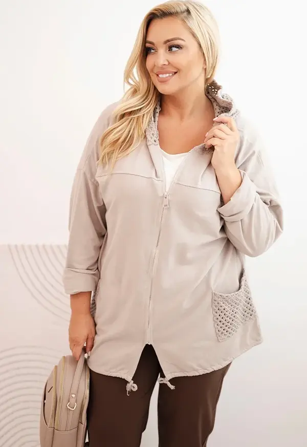 Kesi Włoski Kesi Włoski Women's Plus Size oversized cotton sweatshirt long sleeve beige