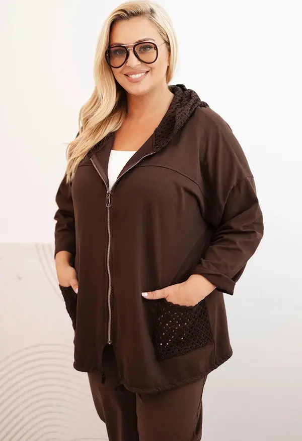 Kesi Włoski Kesi Włoski Women's Plus Size oversized cotton sweatshirt long sleeve brown