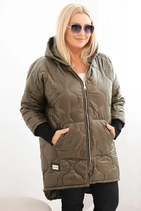 Kesi Włoski Kesi Włoski Women's Plus Size quilted jacket with a hood khaki