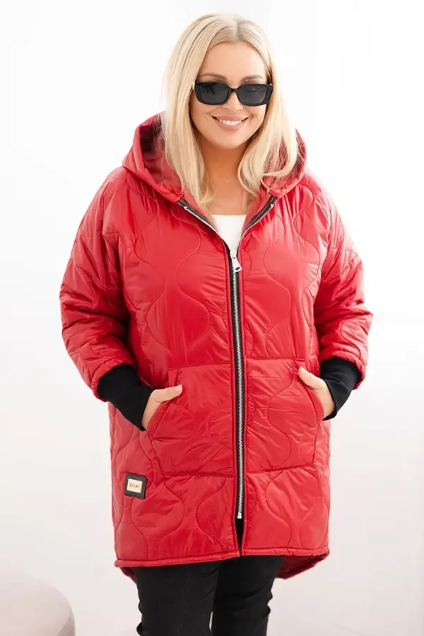 Kesi Włoski Kesi Włoski Women's Plus Size quilted jacket with a hood red