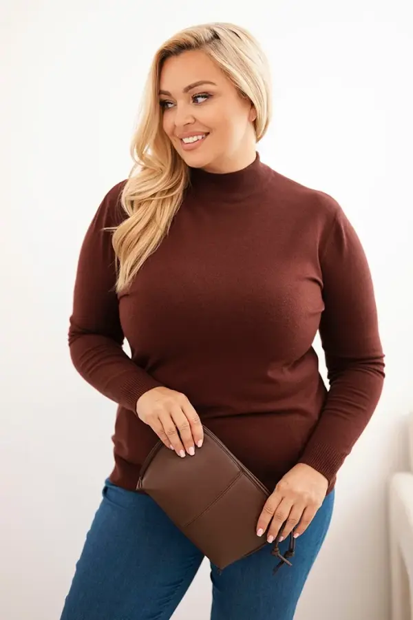 Kesi Włoski Kesi Włoski Women's Plus Size sweater made of viscose with a turtleneck brown