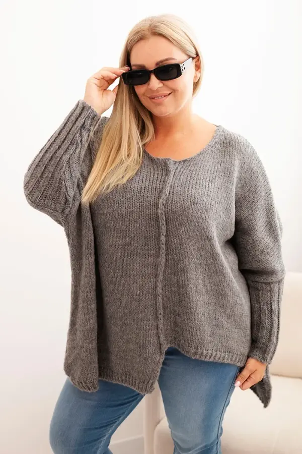 Kesi Włoski Kesi Włoski Women's Plus Size sweater with acrylic in a loose fit and 3/4 sleeves gray