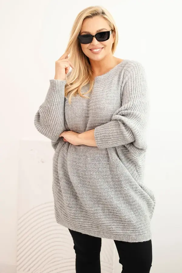 Kesi Włoski Kesi Włoski Women's Plus Size Sweater with Mohair Poncho gray