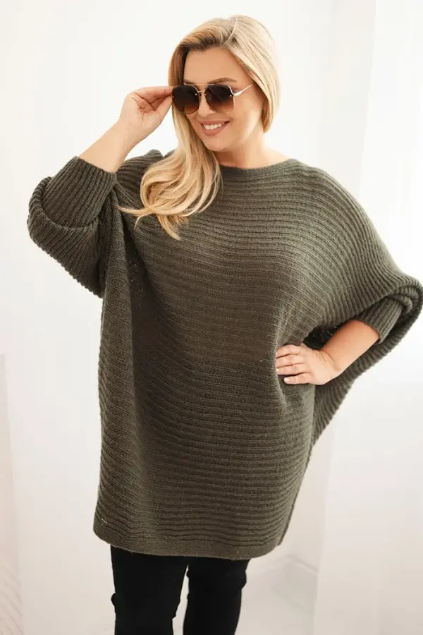 Kesi Włoski Kesi Włoski Women's Plus Size Sweater with mohair poncho khaki