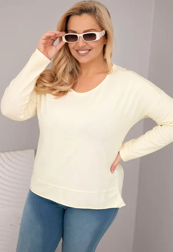 Kesi Włoski Kesi Włoski Women's Plus Size V-neck distressed blouse with a longer back yellow