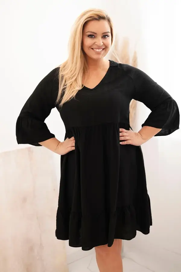 Kesi Włoski Kesi Włoski Women's Plus Size viscose dress with openwork decoration black