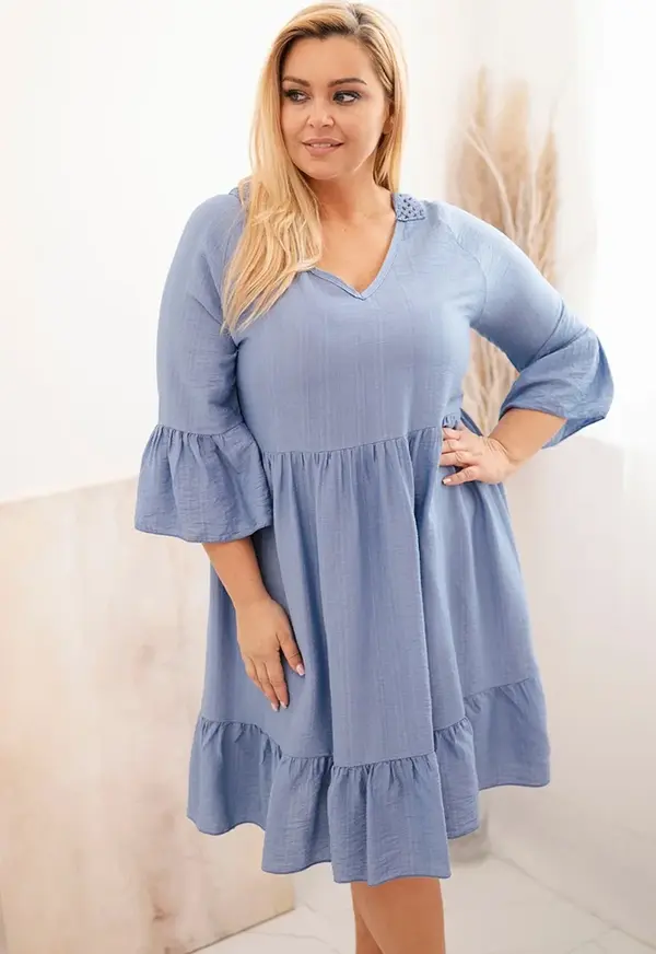 Kesi Włoski Kesi Włoski Women's Plus Size viscose dress with openwork decoration denim