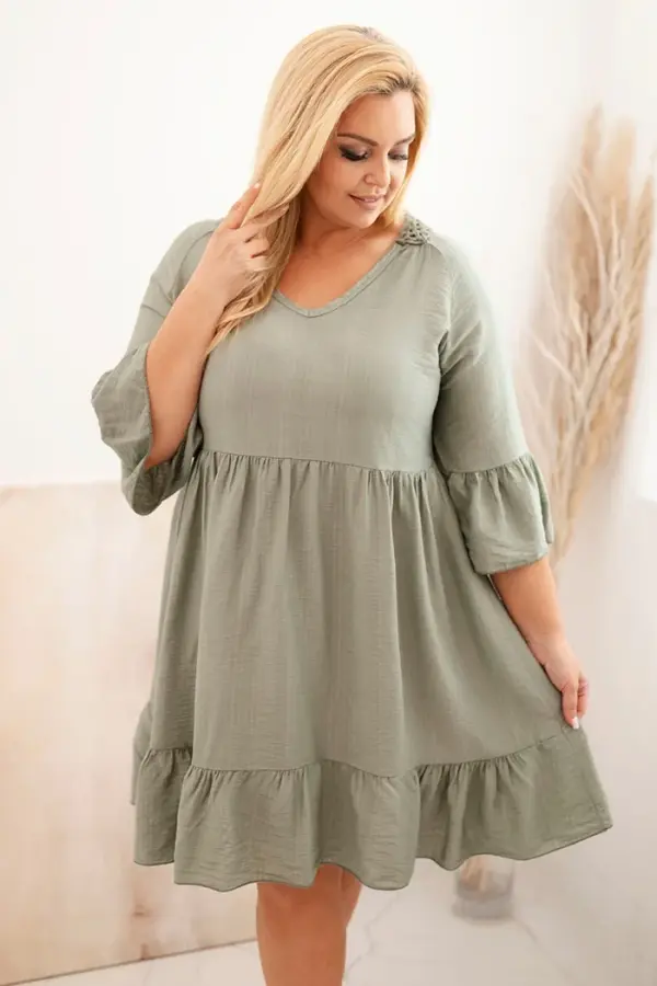 Kesi Włoski Kesi Włoski Women's Plus Size viscose dress with openwork decoration khaki